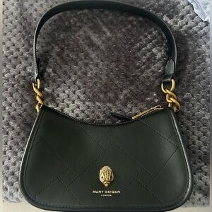 Kurt Geiger Black Quilted Shoulder Bag with Gold Accents